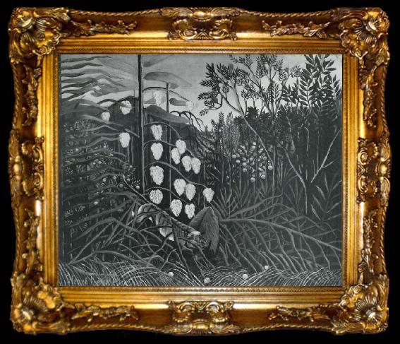 framed  Henri Rousseau In a Tropical Forest.Struggle between the Tiger and the bull, ta009-2